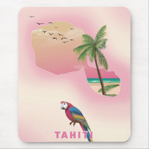 Tahiti illustrated map travel poster mouse pad