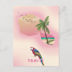 Tahiti illustrated map travel poster postcard