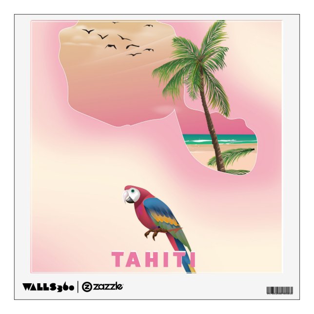 Tahiti illustrated map travel poster wall decal (Front)