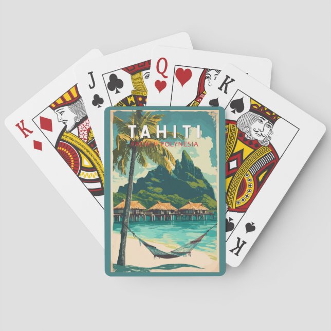 Tahiti Illustration Travel Art Vintage Poker Cards (Back)