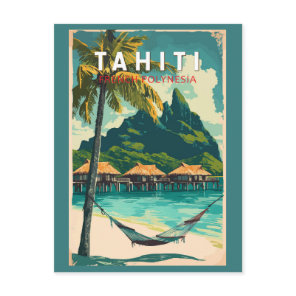 Tahiti Illustration Travel Art Vintage Postcard