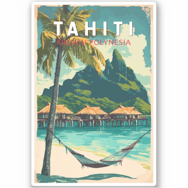 Tahiti Illustration Travel Art Vintage Sticker (Front)