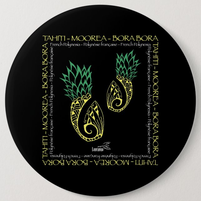 Tahiti Moorea Bora Bora Polynesian Tattoo Pineappl Button (Front)