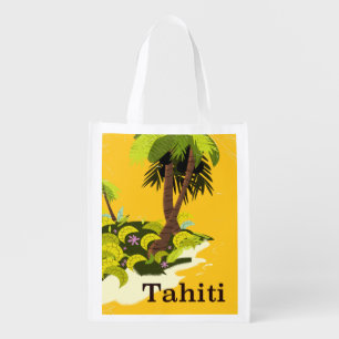 Tahiti Retro travel poster Grocery Bag