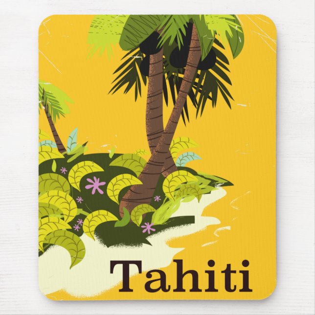 Tahiti Retro travel poster Mouse Pad (Front)