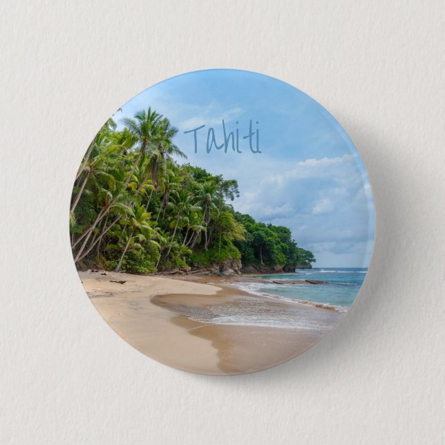 Tahiti Sand Beach Blue Sky Palm Trees Button (Front)