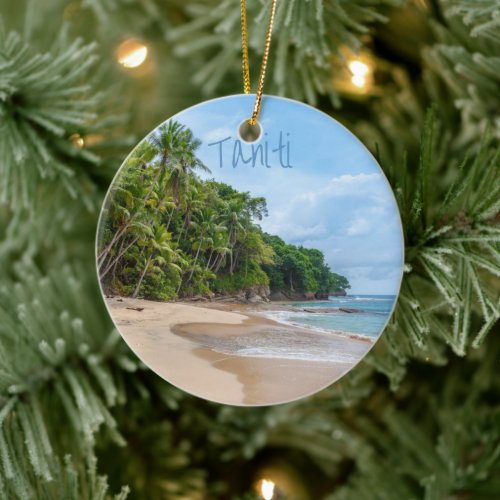 Tahiti Sand Beach Blue Sky Palm Trees Ceramic Ornament