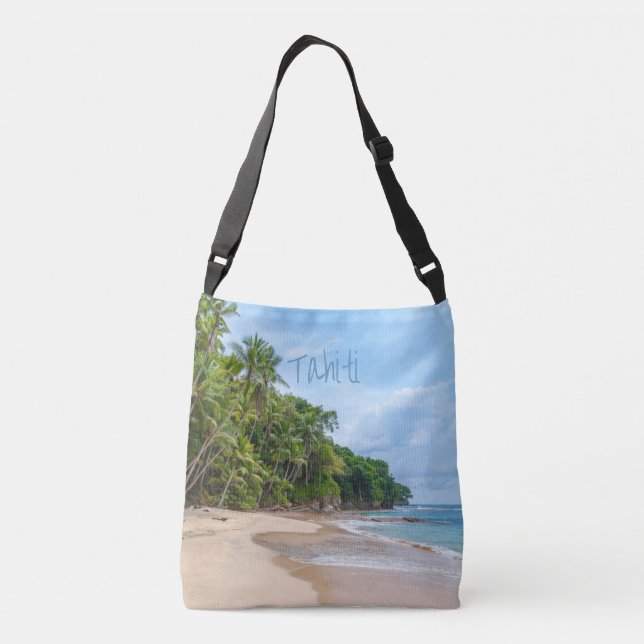 Tahiti Sand Beach Blue Sky Palm Trees Crossbody Bag (Back)