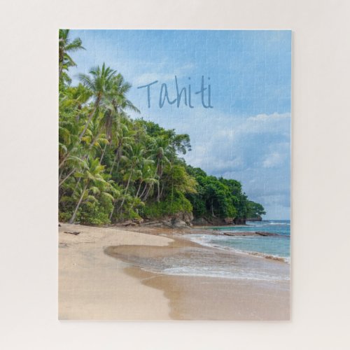 Tahiti Sand Beach Blue Sky Palm Trees Jigsaw Puzzle