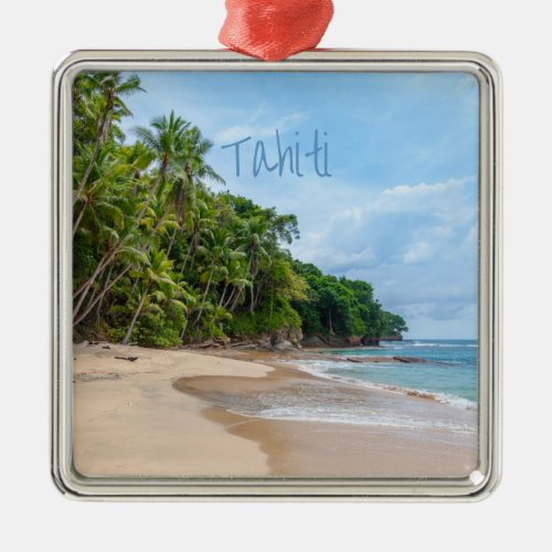 Tahiti Sand Beach Blue Sky Palm Trees Metal Ornament