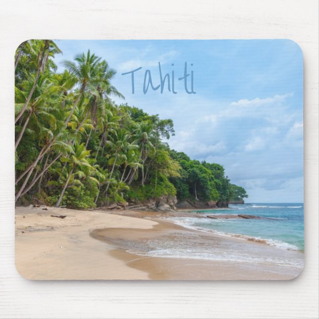 Tahiti Sand Beach Blue Sky Palm Trees Mouse Pad (Front)