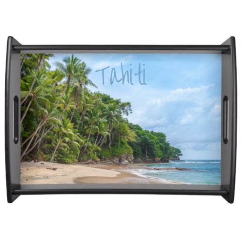 Tahiti Sand Beach Blue Sky Palm Trees Serving Tray