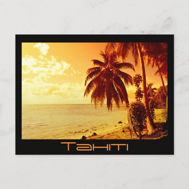 Tahiti sunset postcard black text postcard (Front)