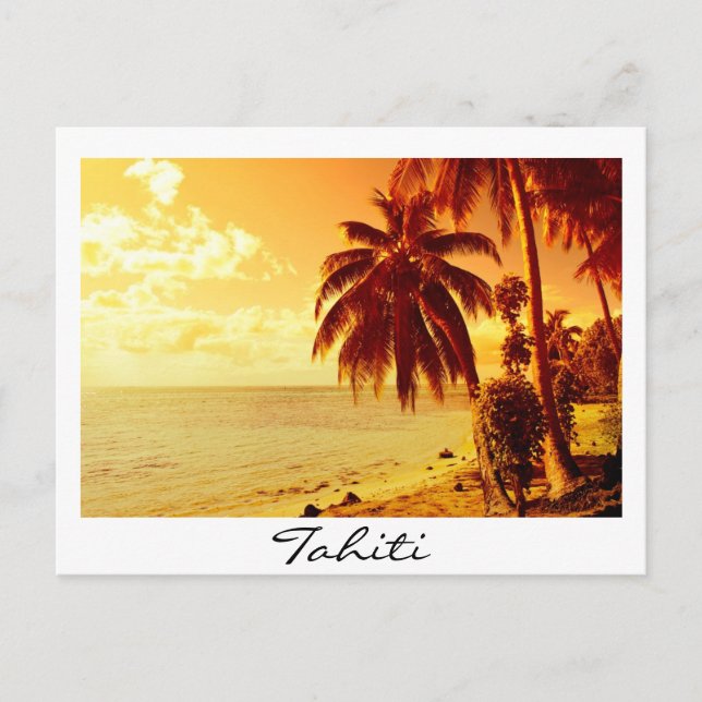 Tahiti sunset white text postcard (Front)
