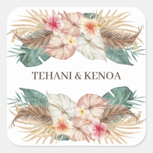 Tahiti  Tropical Beach Hibiscus Palms Wedding Square Sticker