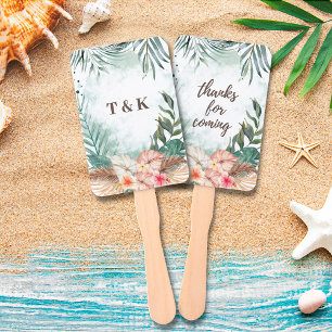 Tahiti Tropical Beach Watercolor Floral Wedding Hand Fan