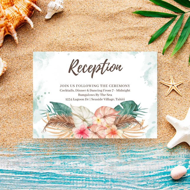 Tahiti | Tropical Floral & Palms Wedding Reception Enclosure Card (Creator Uploaded)