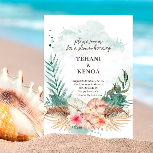 Tahiti  Tropical Hibiscus Palms Couples Shower Invitation