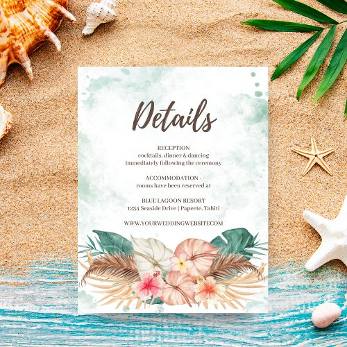 Tahiti  Tropical Island Beach Wedding Details Enclosure Card