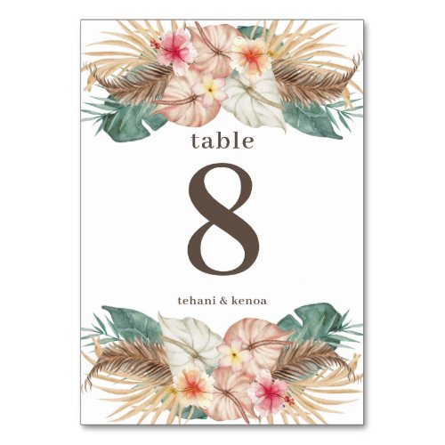 Tahiti  Tropical Island Hibiscus Palm Floral Table Number