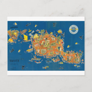 Tahiti Vintage Map Postcard