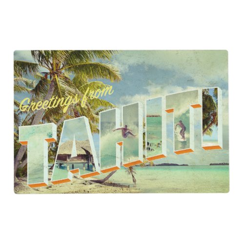 Tahiti vintage photo postcard placemat