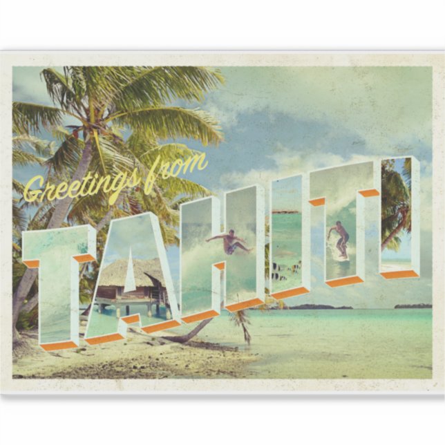 Tahiti vintage photo postcard sticker (Front)