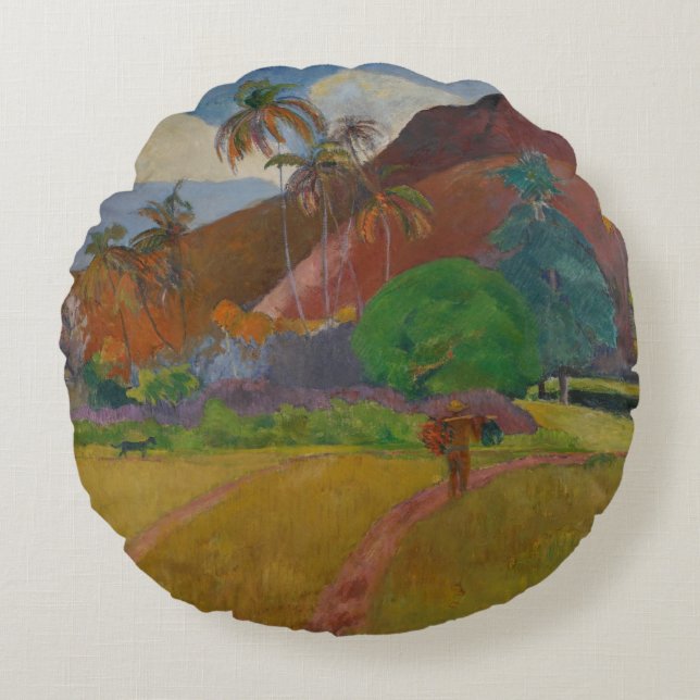 Tahitian Landscape, 1891 (oil on canvas) Round Pillow (Front)