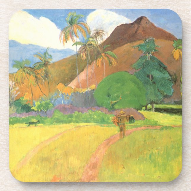 Tahitian Landscape, Mountains Tahiti, Paul Gauguin Beverage Coaster (Front)