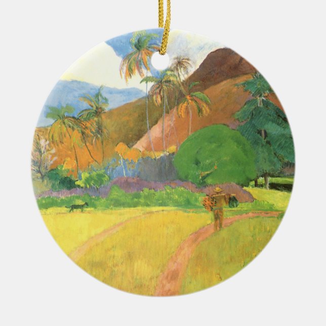 Tahitian Landscape, Mountains Tahiti, Paul Gauguin Ceramic Ornament (Front)