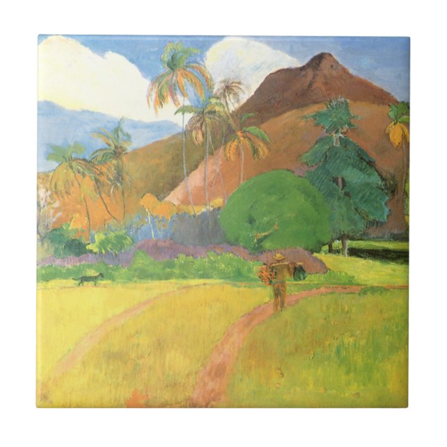 Tahitian Landscape, Mountains Tahiti, Paul Gauguin Ceramic Tile (Front)