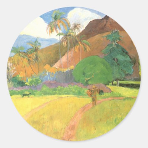 Tahitian Landscape Mountains Tahiti Paul Gauguin Classic Round Sticker