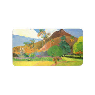 Tahitian Landscape, Mountains Tahiti, Paul Gauguin Label
