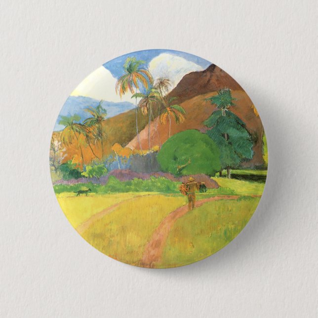 Tahitian Landscape, Mountains Tahiti, Paul Gauguin Pinback Button (Front)