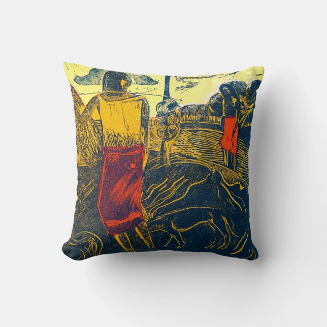 Tahitian Women and Dog, Gauguin Throw Pillow (Front)