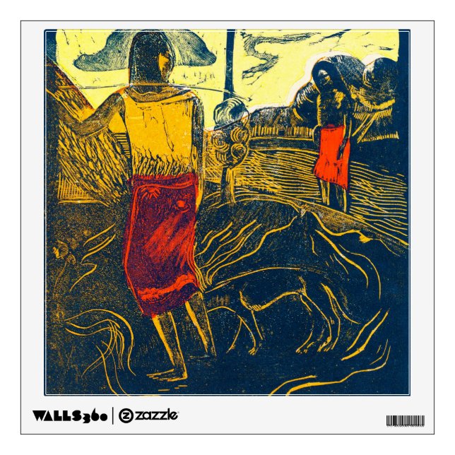Tahitian Women and Dog, Gauguin Wall Decal (Front)