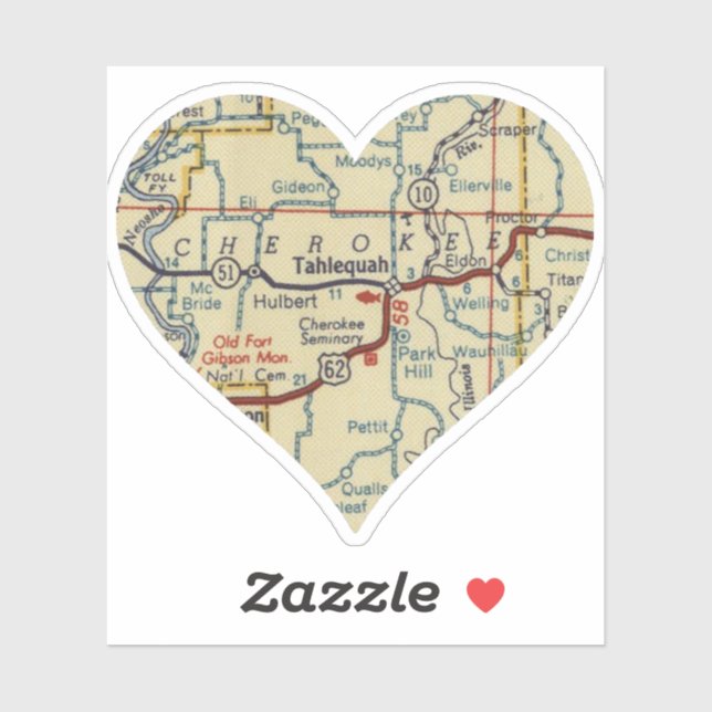 Tahlequah OK Map Sticker (Sheet)