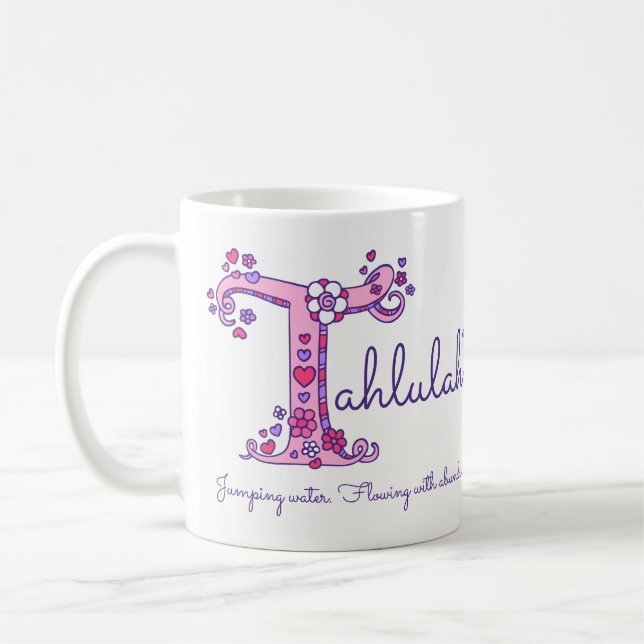 Tahlulah name meaning doodle letter T art mug (Left)