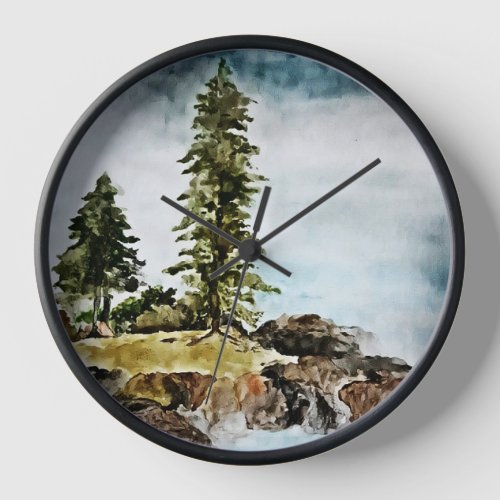 Tahoe lake Watercolor Landscape Clock