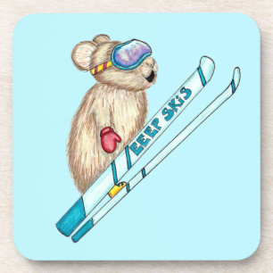 Tahoe Pika Skier Illustration Beverage Coaster