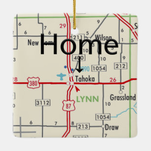 Tahoka TX Map Ceramic Ornament