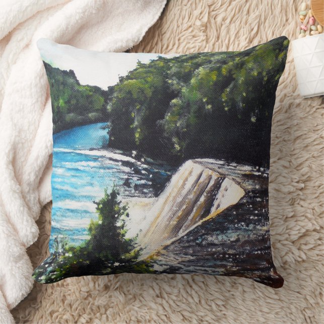 Tahquamenon Falls Painting Throw Pillow (Blanket)