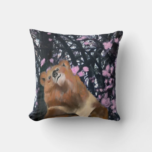 Tai Chi Bear Stretch Throw Pillow (Front)