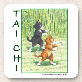 Tai Chi Cat Coaster by bettymatsumotoschuch at Zazzle
