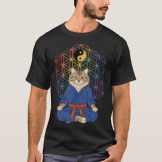 Tai Chi Cat Yin Yang Flower Of Life Spiritual T-Shirt
