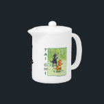 Tai Chi Cats Teapot<br><div class="desc">Tai Chi Cats Bud & Tony Teapot. White background teapot W/Cats doing tai chi on front & back W/ multicolor paw prints under spout. For the spiritual Cat lover.</div>