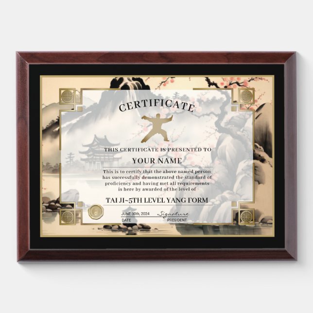 Tai Chi Certificate Award Plaque (Horizontal)