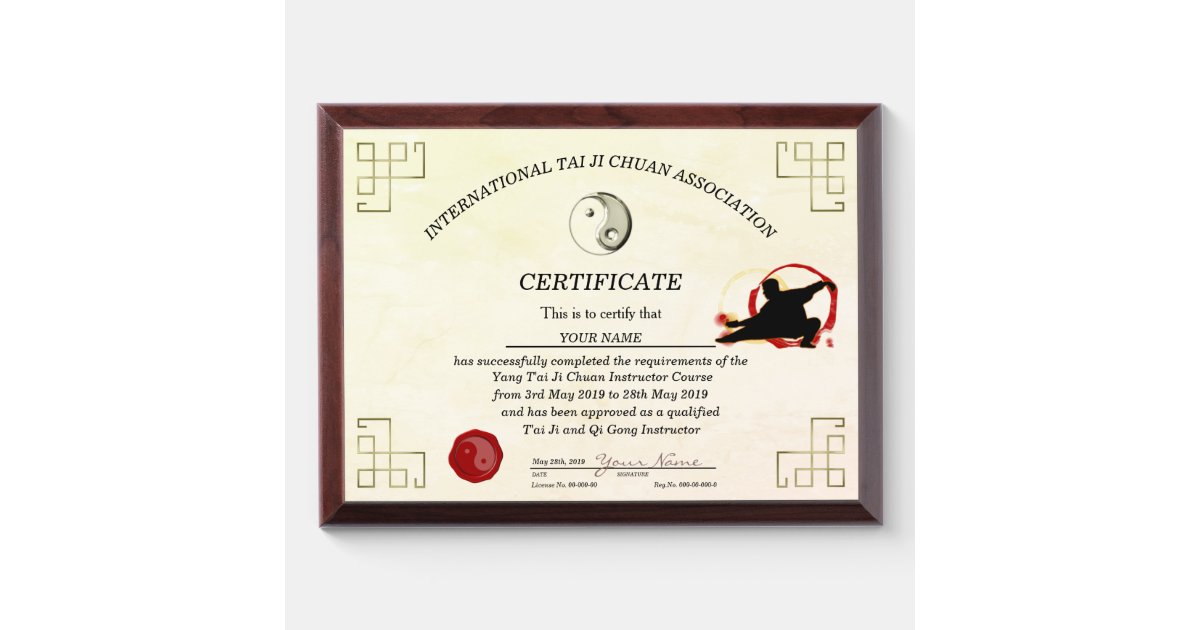 Tai Chi Certificate Award Plaque Zazzle Tai Chi Certificate Award Plaque Zazzle