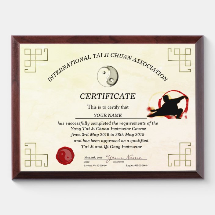 Tai Chi Certificate Award Plaque Zazzle Tai Chi Certificate Award Plaque Zazzle