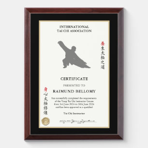 Tai Chi Instructor Certificate Award Plaque